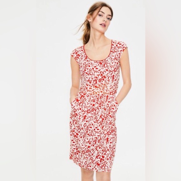 Boden Dresses & Skirts - Boden Margot Jersey Dress Red & White US Sz 16 R Modal Cotton Pockets Cap Sleeve